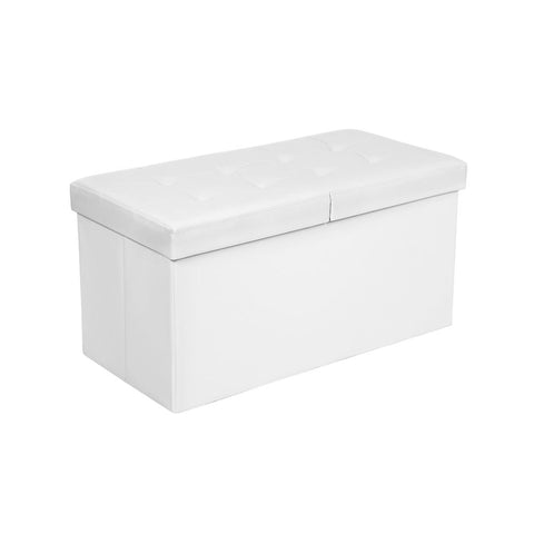 Rootz Bench - Foldable Seat Chest - Hinged Lid - High Load Capacity - Excellent Seating Comfort - Versatile - Large Storage Space - Robust-durable - PVC Cover-MDF Board - White - 76 X 38 X 38 Cm