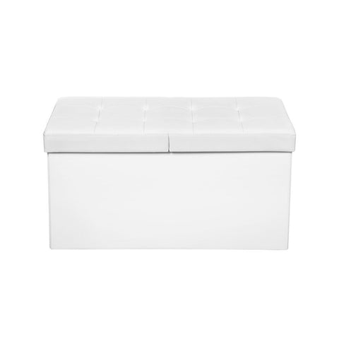 Rootz Bench - Foldable Seat Chest - Hinged Lid - High Load Capacity - Excellent Seating Comfort - Versatile - Large Storage Space - Robust-durable - PVC Cover-MDF Board - White - 76 X 38 X 38 Cm