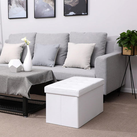 Rootz Bench - Foldable Seat Chest - Hinged Lid - High Load Capacity - Excellent Seating Comfort - Versatile - Large Storage Space - Robust-durable - PVC Cover-MDF Board - White - 76 X 38 X 38 Cm
