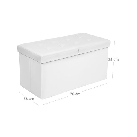 Rootz Bench - Foldable Seat Chest - Hinged Lid - High Load Capacity - Excellent Seating Comfort - Versatile - Large Storage Space - Robust-durable - PVC Cover-MDF Board - White - 76 X 38 X 38 Cm