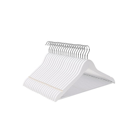 Rootz Clothes Hangers - Anti-slip Design - Maple Wood - Pack Of 50 - Carefully Sanded - Chrome-plated - Hanger Hooks - High Quality - White - 44.5 x 23 x 1.2 cm