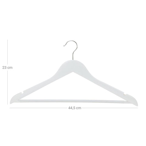 Rootz Clothes Hangers - Anti-slip Design - Maple Wood - Pack Of 50 - Carefully Sanded - Chrome-plated - Hanger Hooks - High Quality - White - 44.5 x 23 x 1.2 cm
