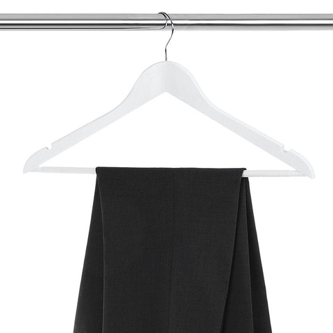 Rootz Clothes Hangers - Anti-slip Design - Maple Wood - Pack Of 50 - Carefully Sanded - Chrome-plated - Hanger Hooks - High Quality - White - 44.5 x 23 x 1.2 cm