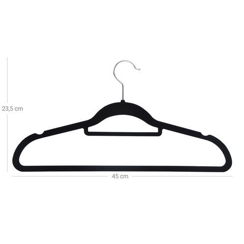 Rootz Hanger - Velvet Hanger - Clothes Hanger - Set Of 20 Hanger - Coat Hanger - Garment Hanger - Clothing Hanger - ABS (Plastic)/Velvet - Black - 45 x 23.5 x 0.6 cm (W x H x D)