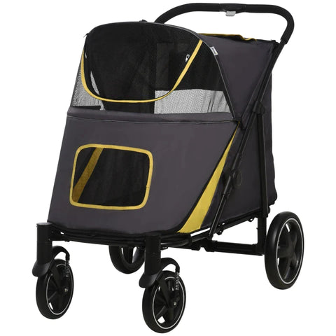 Rootz Folding Dog Trolley - One-click System - Foldable - 2 Safety Lines - Dark Gray + Black - 112L x 65W x 100H cm