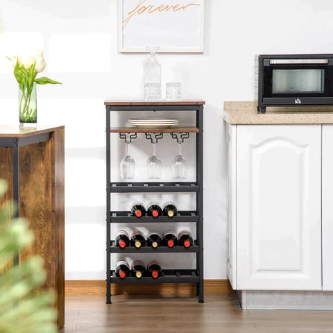 Rootz Wine Rack In Industrial Design - For 20 Bottles - Brown + Black - 50 x 32 x 100 cm
