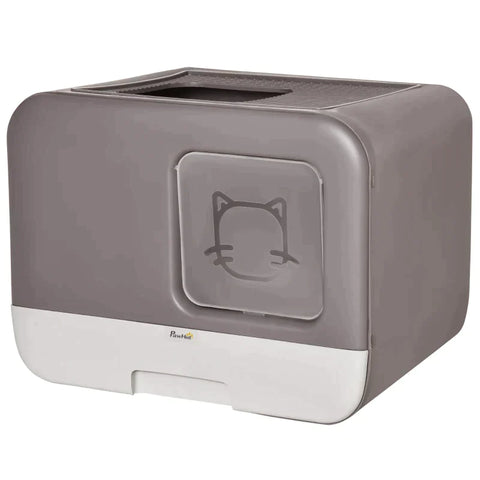 Rootz Cat Litter Box - Cat Litter Scoop - Portable Pet Scoop - With Hood 2 - Plastic - Grey -53 x 40 x 40 cm