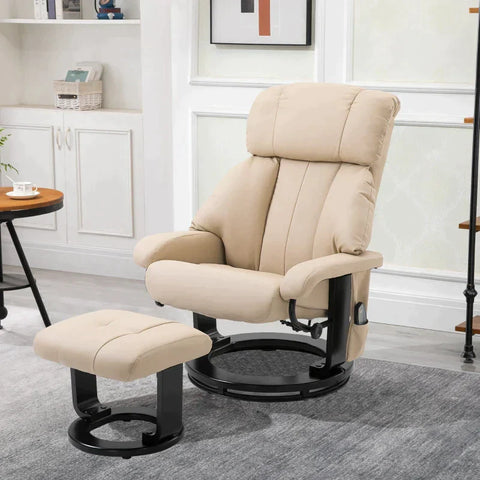 Rootz Massage Chair - Relaxation Lounger With Reclining Function - Tv Chair - Recliner Chair - Ergonomic Chair - Armchair With Stool - Beige - 76 x 80 x 102 cm