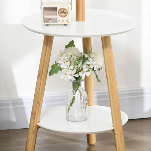 Rootz Kapstok - Kapstok Met Bijzettafel - Scandi Design - 5 Kapstokhaken - Naturel + Wit - 39,5 cm x 39,5 cm x 171 cm