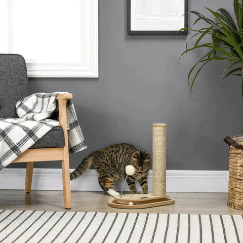 Rootz Scratching Post - Cat Tree - For Kittens Including Toys - Marble Run - Ball With Spring - Chipboard/Jute - Natural - 35 cm x 23 cm x 40 cm