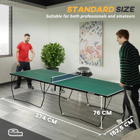 Rootz Table Tennis Table - Full Size - Foldable - 8 Wheels - Including Rackets And Balls - Green - 2.74 x 1.52 x 0.76 m