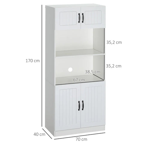 Rootz Kitchen Cabinet - 5-tier Storage Cabinet With Adjustable Bottom Shelf - Open Microwave Countertop - White + Black - 70 cm x 40 cm x 170 cm