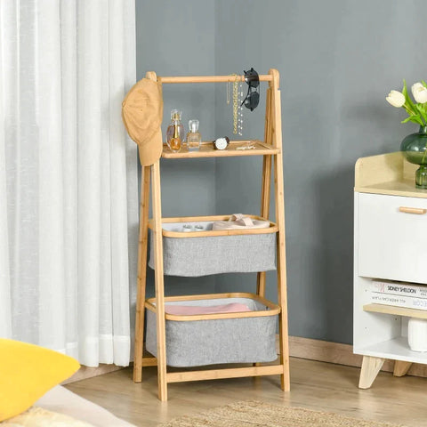 Rootz Shelf - Storage Shelf - 3-Tier Stand Shelf - Bamboo Storage Ladder - Natural