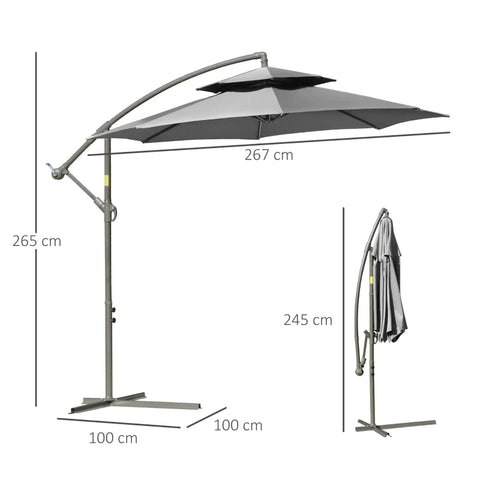 Rootz Cantilever Umbrella - Parasol Cantilever - Parasol - Umbrella - Sun Protection - With Double Roof - Polyester/steel - Light Grey