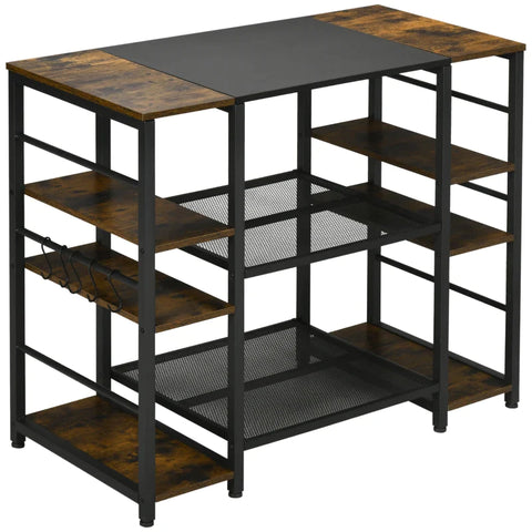 Rootz Industrial Design Kitchen Shelf - Sideboard - 2 Grid Shelves - Chipboard - Brown + Black - 106 cm x 50 cm x 89.5 cm