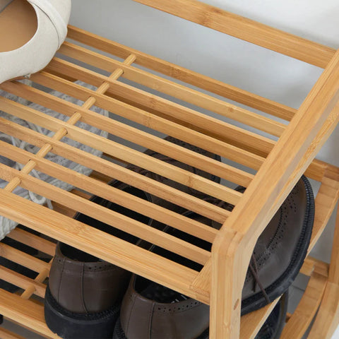 Rootz 3-tier Shoe Rack - Bamboo Shoe - Storage Organizer - Slatted Shelves - Free Standing Shoe - Raised Edges - Shelf Stand - 9 Pairs Of Shoes - Entryway - Hallway - Natural - 76 x 33 x 51 cm