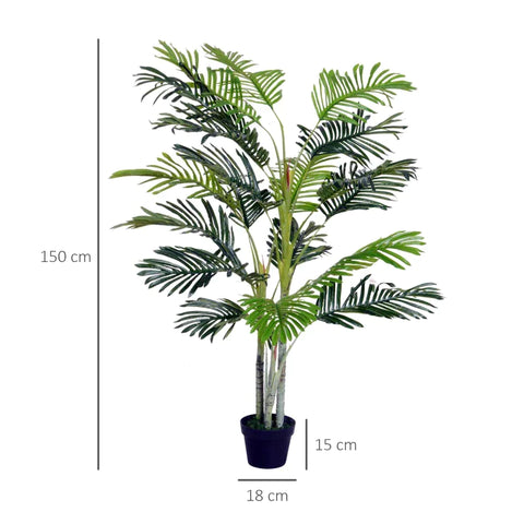 Rootz Artificial Palm Tree  - Artificial Plant With Plant Pot -  Faux Palm Tree - Green - Plastic - 150cm