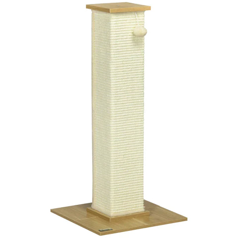 Rootz Scratching Post - With Toy - Beige + Natural - 38 cm x 38 cm x 80 cm