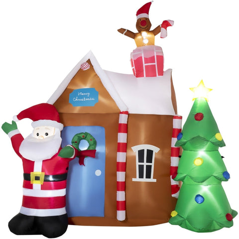 Rootz Christmas Gingerbread House - Inflatable Christmas Decoration - Garden Decoration - Herring - Tension Rope - Blower - Brown - 222 x 112 x 210 cm