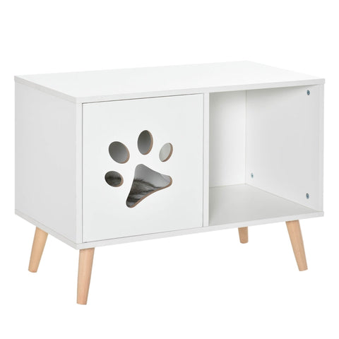Rootz Cat Cave - Cat Cave House - Cat Litter Box Cabinet - Cat Condo - Wood - White - 75 x 40 x 55 cm