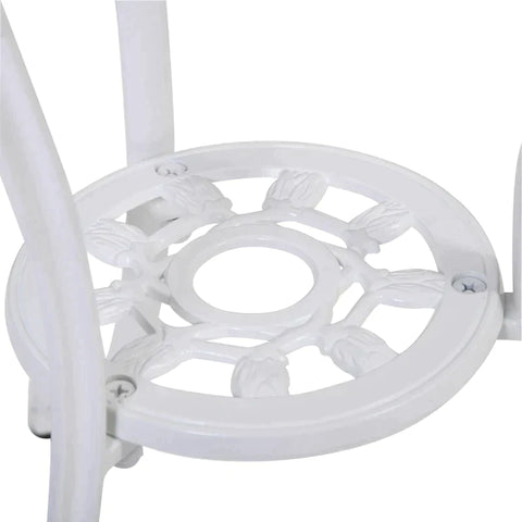 Rootz 3-teiliges Gartentisch-Set – Bistro-Set – Tisch – Stuhl – geschnitztes Holzdesign – Aluminium – Weiß – Ø60 x 67H cm