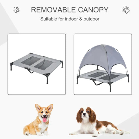 Rootz Pet Bed - Dog Bed - Outdoor Dog Lounger - Bed With Canopy - UV Protection - Breathable - Grey - 92 X 76 X 90 Cm