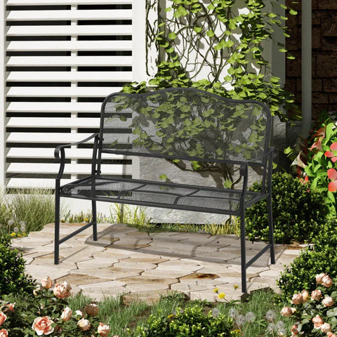 Rootz Tuinbank - 2 Zits Tuinbank - 2 Zits Bank - Weerbestendig - Metaal - Zwart - 113cm x 58cm x 98cm