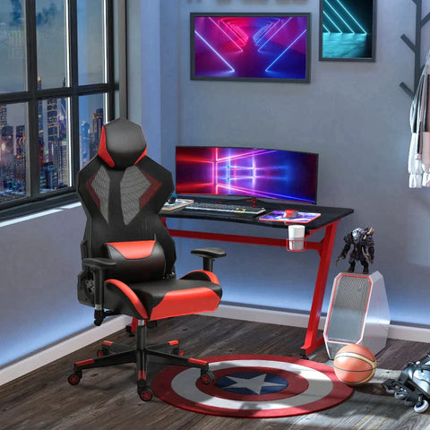 Rootz Gaming Chair - Office Chair - Desk Chair - Ergonomic Design Chair - Height Adjustable - Black/Red - 72x77x 130-140 cm