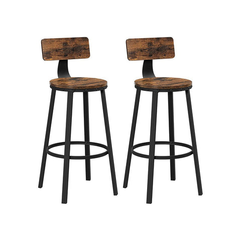 Rootz Set Of 2 Bar Stools - Bar Chair - Industrial Design - Stable - Comfortable For Sitting - Rustic Style - Chipboard - Steel - Vintage Brown-black - 54 x 99 cm (Ø x H)