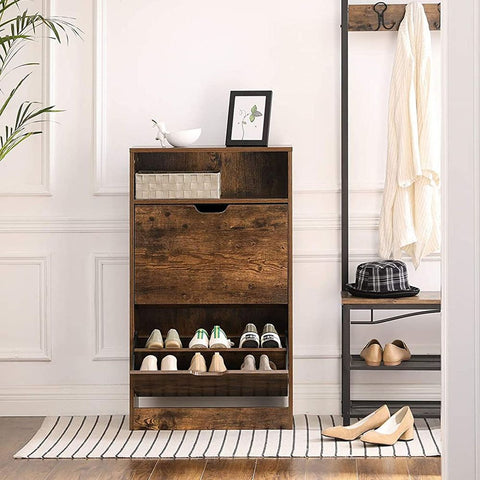 Rootz Shoe Cabinet - Shoe Cabinet With 2 Flaps - Shoe Storage - Shoe Rack - Shoe Organizer - Shoe Shelving - Shoe Closet - Shoe Furniture - Vintage Brown - 60 x 24 x 102 cm (L x W x H)