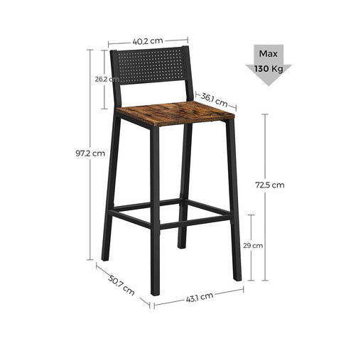 Rootz Barhocker – 2er-Set Barhocker – Barhocker im Industriedesign – Moderne Barhocker – Verstellbare Barhocker – Industrielle Barhocker – Spanplatte – Stahl – Braun-Schwarz – 43,1 x 50,7 x 97,2 cm (L x B x H)