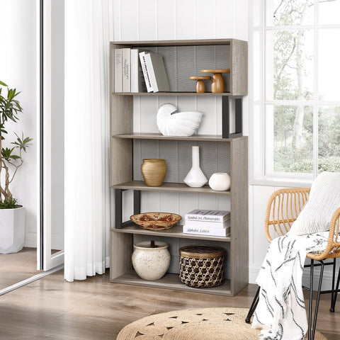 Rootz Bookcase - Wall Cabinet - 5 Levels - Gray - Storage Cabinet - Processed Wood - Metal