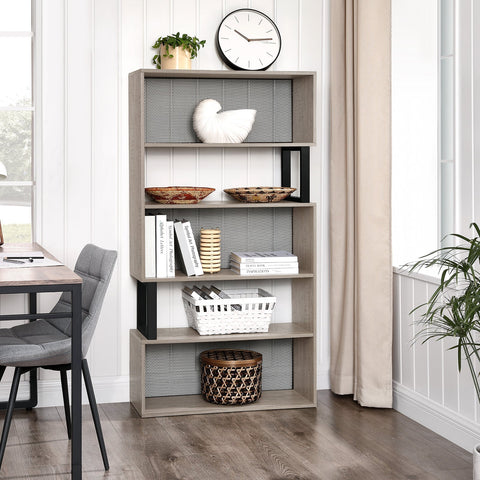 Rootz Bookcase - Wall Cabinet - 5 Levels - Gray - Storage Cabinet - Processed Wood - Metal