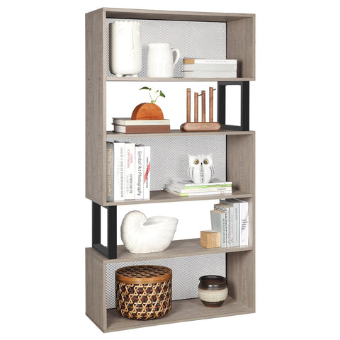 Rootz Bookcase - Wall Cabinet - 5 Levels - Gray - Storage Cabinet - Processed Wood - Metal