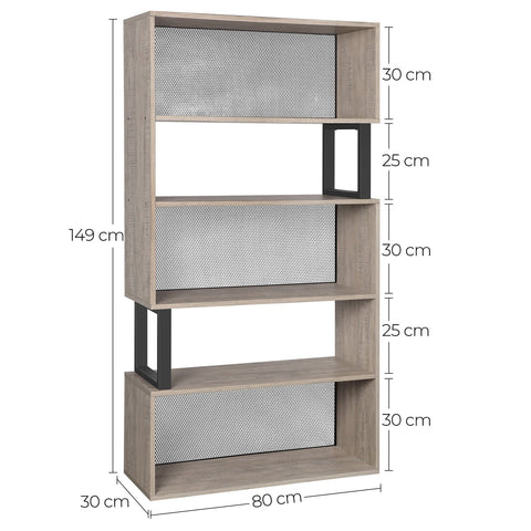 Rootz Bookcase - Wall Cabinet - 5 Levels - Gray - Storage Cabinet - Processed Wood - Metal