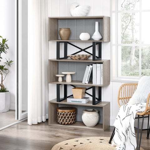 Rootz Bookcase - Wall Cabinet - 3 Compartments - Storage Cabinet - Processed Wood - Metal