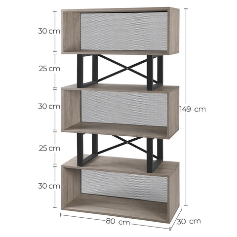 Rootz Bookcase - Wall Cabinet - 3 Compartments - Storage Cabinet - Processed Wood - Metal