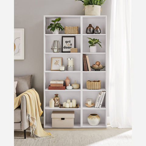 Rootz Bookshelf - Standing Shelf - Bookshelf With 6 Compartments - Corner Bookshelf - Open Bookshelf - Chipboard - White - 40 x 24 x 178.5 cm