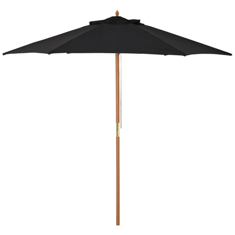 Rootz Parasol - Wood Garden Parasol - 3 Tier Sun Protection - Sun Shade - Wooden Umbrella Canopy - Polyester - Black - Ø2.5 x 2.3 m