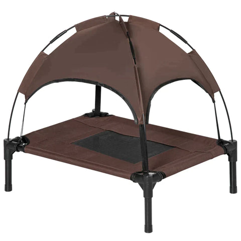 Rootz Pet Bed With Canopy - Raised Dog Bed - Outdoor Dog Lounger With Roof - Breathable - Taffeta Coffee - 61 x 46 x 62 cm