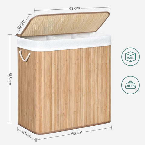 Rootz Laundry Basket - Compact Laundry Basket - Portable Laundry Basket - Stylish Laundry Basket - Basket - Washing Basket - Natural - 60 x 40 x 61.5 cm