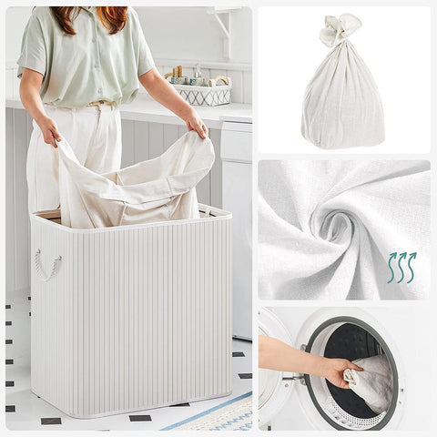 Rootz Laundry Basket - Laundry Basket With 3 Compartments - Clothes Basket - Laundry Storage - Collapsible Laundry Basket - Natural - 60 x 40 x 61.5 cm