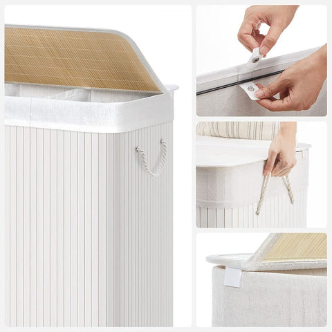 Rootz Laundry Basket - Laundry Basket With 3 Compartments - Clothes Basket - Laundry Storage - Collapsible Laundry Basket - Natural - 60 x 40 x 61.5 cm