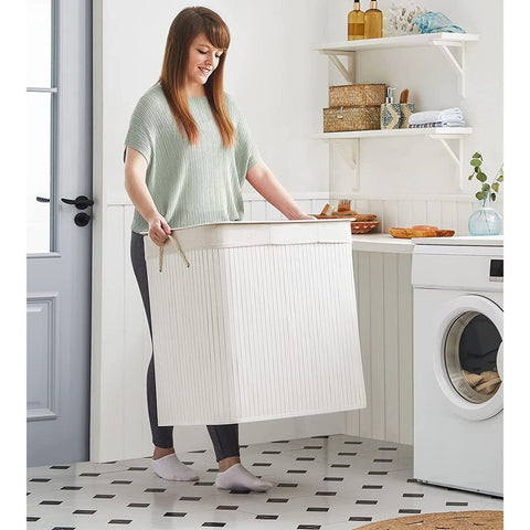 Rootz Laundry Basket - Laundry Basket With 3 Compartments - Clothes Basket - Laundry Storage - Collapsible Laundry Basket - Natural - 60 x 40 x 61.5 cm