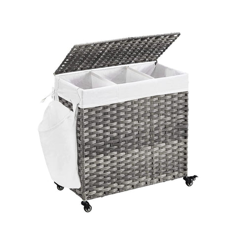 Rootz Laundry Basket - Compact Laundry Basket - Portable Laundry Basket - Stylish Laundry Basket - Laundry Basket With Wheels - Washing Basket - Grey - 66 x 33 x 60 cm