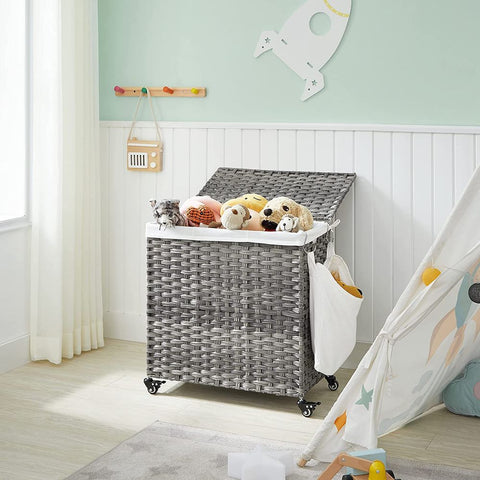 Rootz Laundry Basket - Compact Laundry Basket - Portable Laundry Basket - Stylish Laundry Basket - Laundry Basket With Wheels - Washing Basket - Grey - 66 x 33 x 60 cm