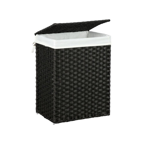 Rootz Wäschekorb – aus weißem Polyrattan – Wäschekorb – Wäschekorb – Wäscheaufbewahrung – Wäsche-Organizer – Wäschekorb aus Kunststoff – Wäschesortierer – Schwarz – 46 x 33 x 60 cm (L x B x H)
