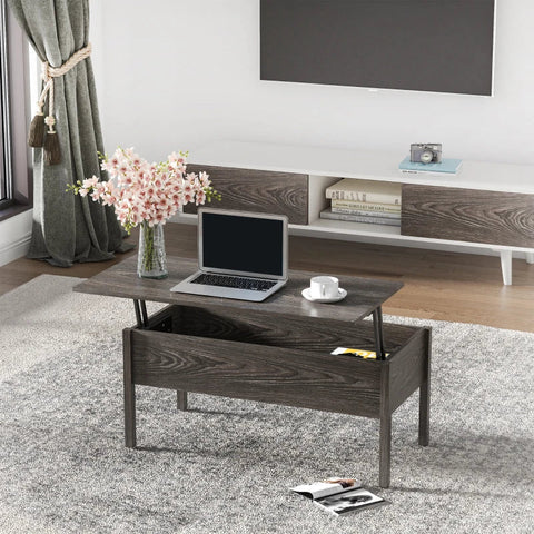 Rootz Coffee Table - Lift-Top Coffee Table with Storage - Wood-Effect - Grey - 98 cm x 48 cm x 45 cm
