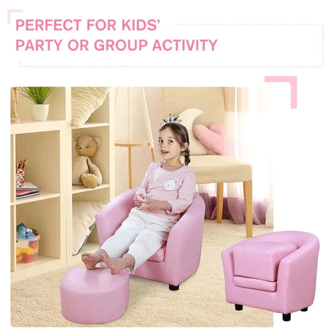 Rootz Kids Armchair - Mini Armchair - Children's Room Sofa - Children's Sofa - Children's Furniture - Armchair With Footstool - Pink