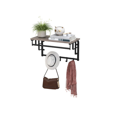 Rootz Coat Rack - Wall Coat Rack With Shelf - 5 Removable Hooks - Wall-mounted - Entryway Storage Organizer - Shelf With Hooks For Coats - Chipboard - Steel - Greige Black - 66 x 30 x 27 cm (L x W x H)